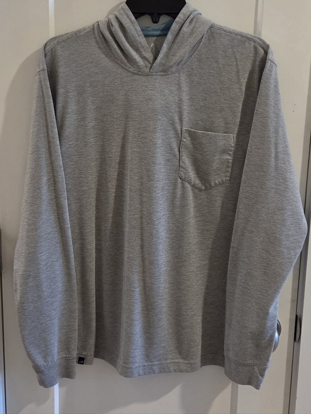 Johnnie-o Gunner Striped Pocket Hoodie Shirt - Light Grey - Size Medium